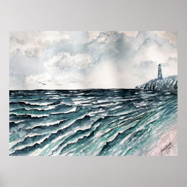 seascape lighthouse art print (Front)