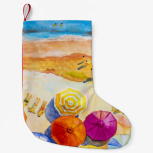 Seascape Love: Watercolor Vacation Painting Small Christmas Stocking