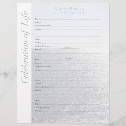 Seascape Memorial Guest Book Binder Filler Pages