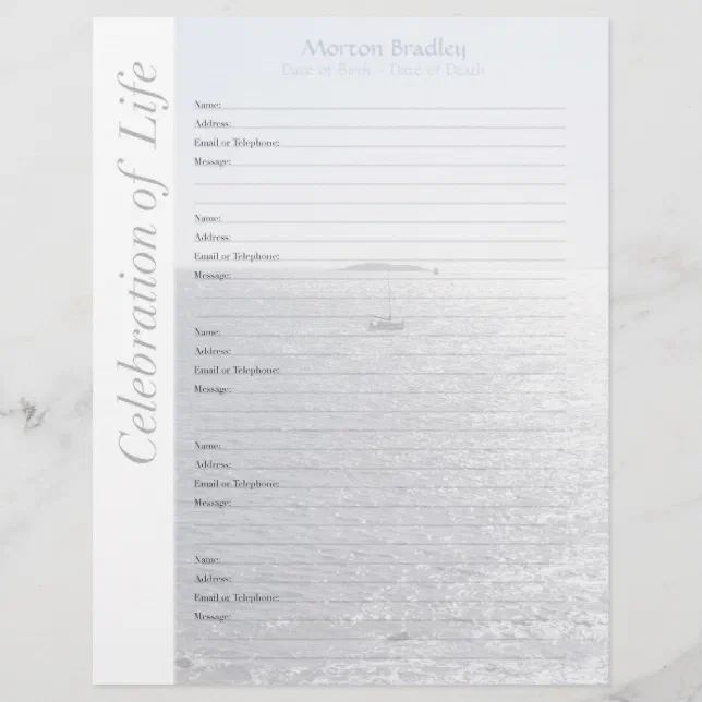 Seascape Memorial Guest Book Binder Filler Pages Zazzle