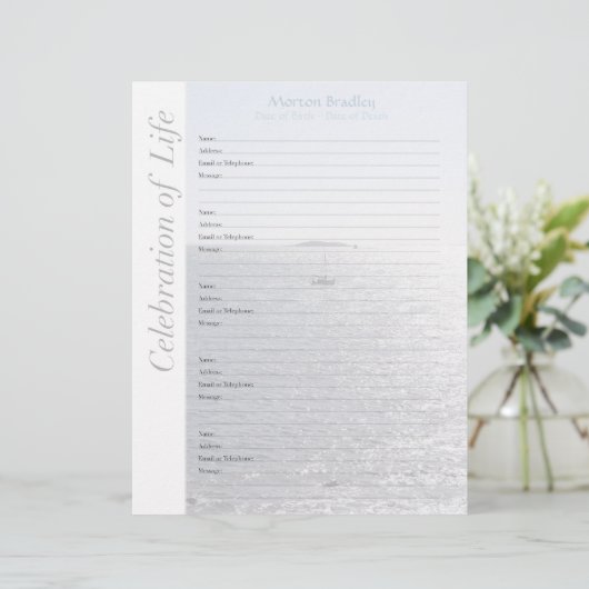 Seascape Memorial Guest Book Binder Filler Pages (Standing Front)