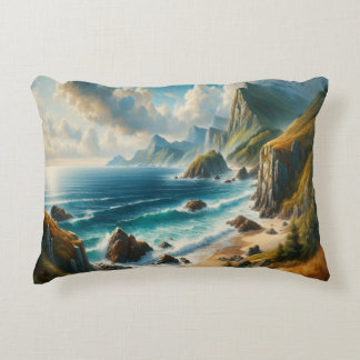 Seascape Paintings Sea Beach with cliff Accent Pillow