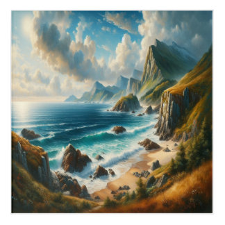 Seascape Paintings Sea Beach with cliff Acrylic Print