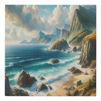 Seascape Paintings Sea Beach with cliff Faux Canvas Print
