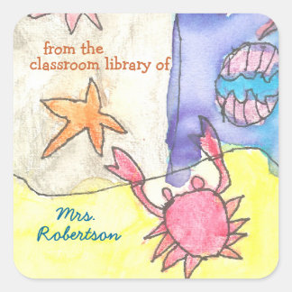 Seascape personalized teacher gift bookplate