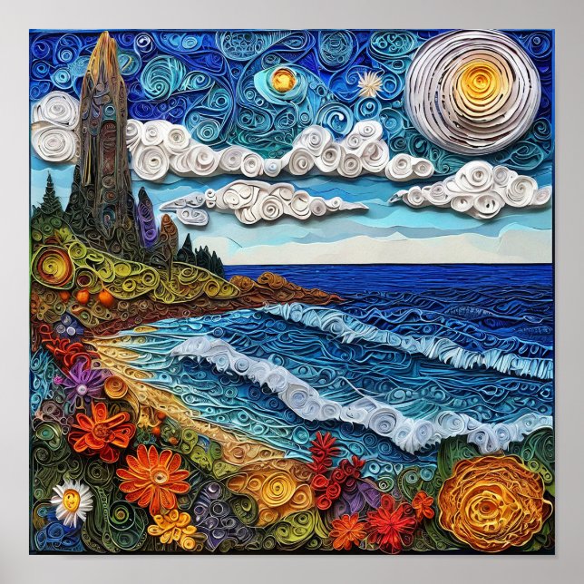 🌊 Seascape Quilling Paper Art Ocean Wave Coastal  Poster (Front)