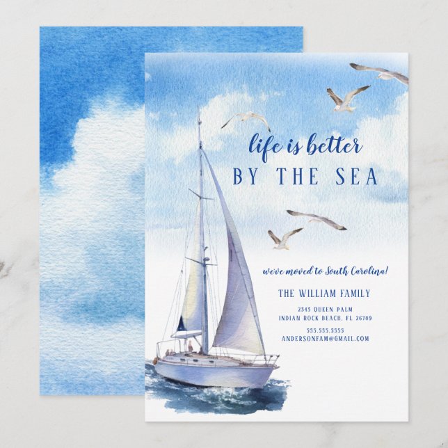 Seascape Sailboat Moving Announcement (Front/Back)