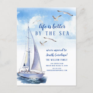 Seascape Sailboat Moving Announcement Postcard