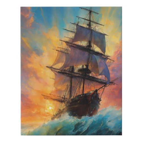 Seascape ship on the high seas storm high waves faux canvas print