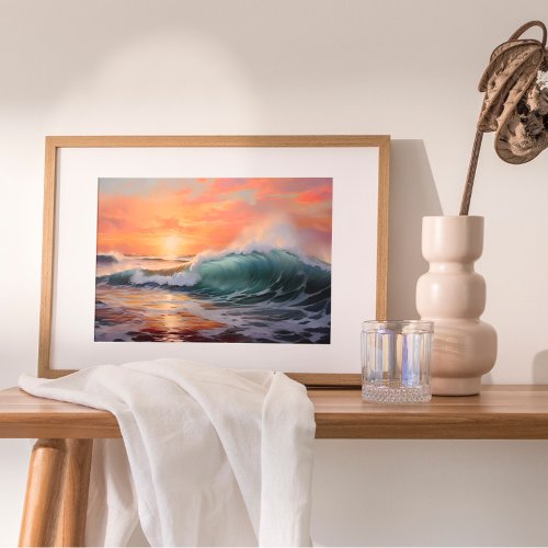 Seascape Sunset Oil Painting Poster
