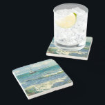 Seascape | Vincent Van Gogh Stone Coaster<br><div class="desc">Seascape near Les Saintes-Maries-de-la-Mer (1888) by Dutch post-impressionist artist Vincent Van Gogh. Original artwork is an oil on canvas seascape painting depicting a boat on an abstract blue ocean.

Use the design tools to add custom text or personalize the image.</div>