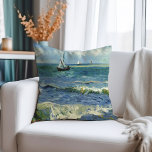 Seascape | Vincent Van Gogh Throw Pillow<br><div class="desc">Seascape near Les Saintes-Maries-de-la-Mer (1888) by Dutch post-impressionist artist Vincent Van Gogh. Original artwork is an oil on canvas seascape painting depicting a boat on an abstract blue ocean.

Use the design tools to add custom text or personalize the image.</div>