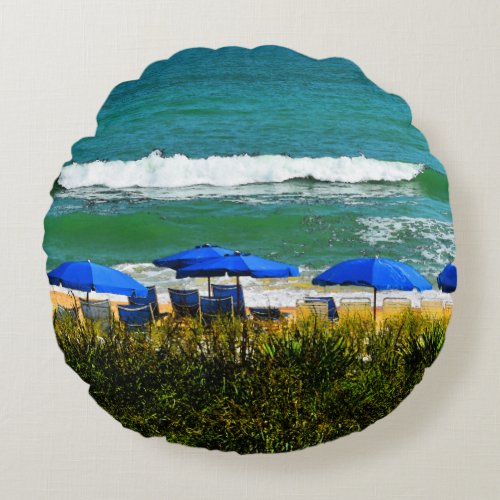Seascape Watercolor Round Pillow