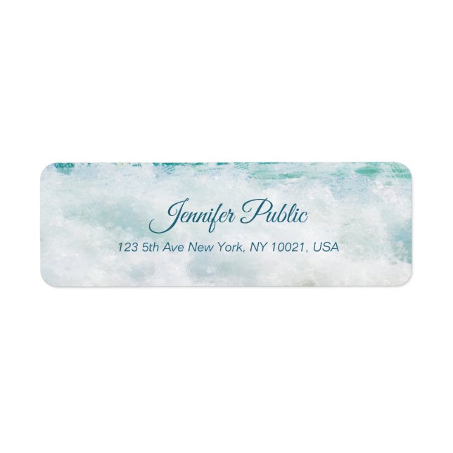 Seascape Waves Artwork Handwritten Script Text Label (Front)