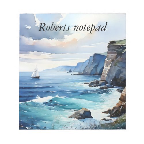 Seascape with cliffs  sail boat notepad