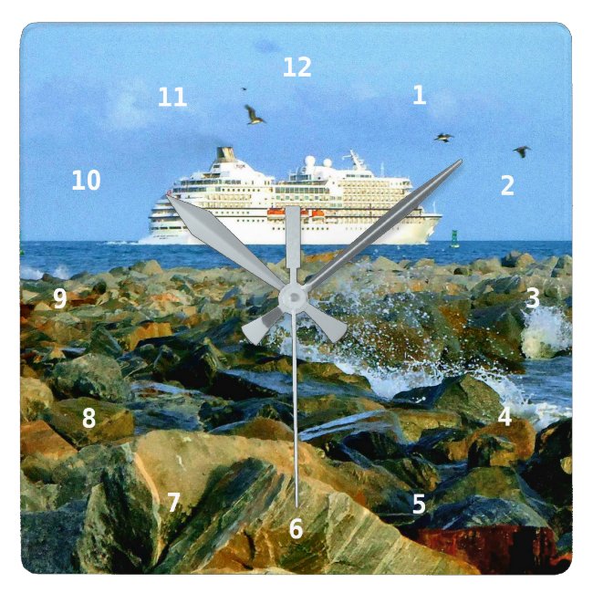 Seascape with Cruise Ship Square Wall Clock
