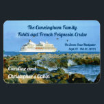 Seascape with Cruise Ship Stateroom Door Marker Magnet<br><div class="desc">Personalize these colorful magnets to mark your cabin door while cruising,   and for a nifty keepsake afterwards.  The image is one of a luxury cruise ship passing safely by the hazard of jetties along the shore,  as ocean waves splash against the rocks.</div>