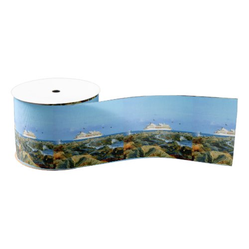 Seascape with Cruise Ship Wide Grosgrain Ribbon