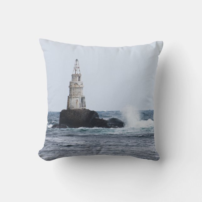 Seascape with lighthouse throw pillow (Front)