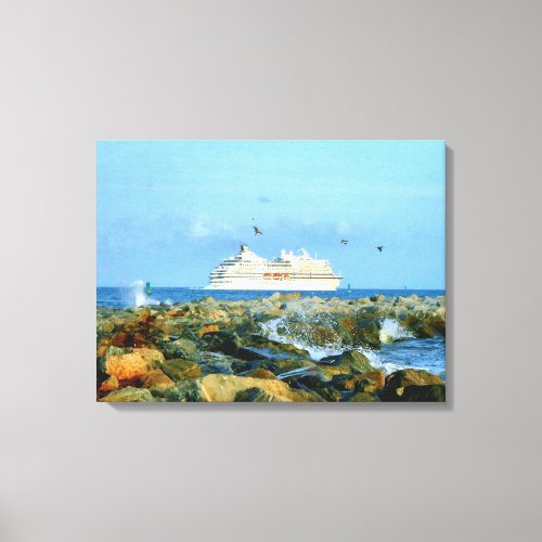 Seascape with Luxury Cruise Ship Canvas Print