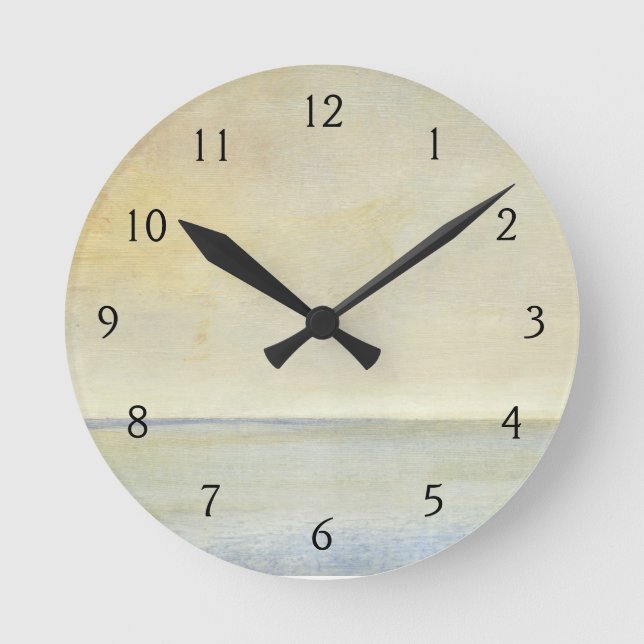 Seascape with Tranquil Orange Sunset Round Clock (Front)