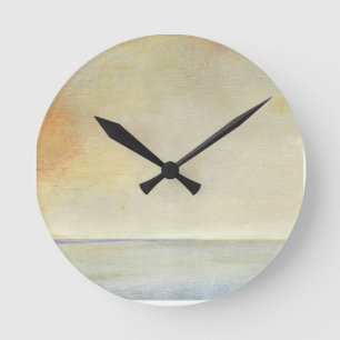 Seascape with Tranquil Orange Sunset Round Clock