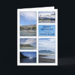 Seascapes birthday card for Father-in-Law<br><div class="desc">A birthday card for a wonderful Father-in-Law. A collection of seascapes and seaside images. Beaches and boats with beautiful scenery. A modern take on a traditional look. Inside the card is a lovely verse. Copyright Norma Cornes</div>
