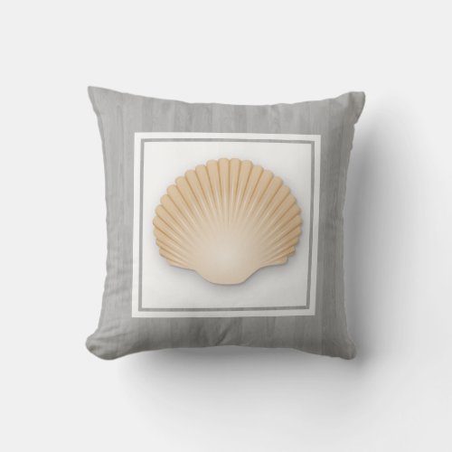 Seashell and Driftwood Planks Throw Pillow