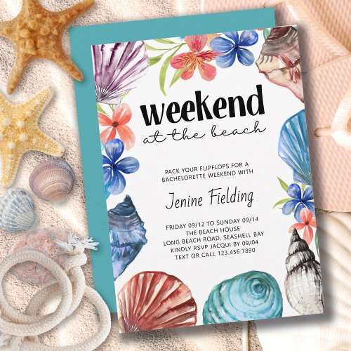 Seashell and Flower Bachelorette Beach Weekend Invitation