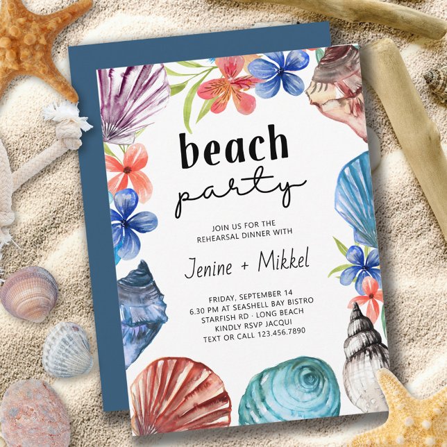 Seashell and Flower Beach Party Rehearsal Dinner Invitation (Creator Uploaded)