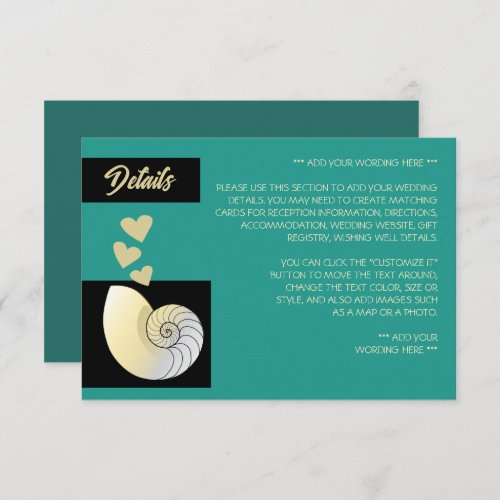 Seashell and Hearts Beach Wedding Detail Enclosure Card
