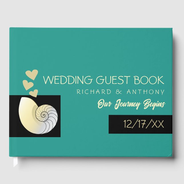Seashell and Hearts, Beach Wedding Guest Book (Front)