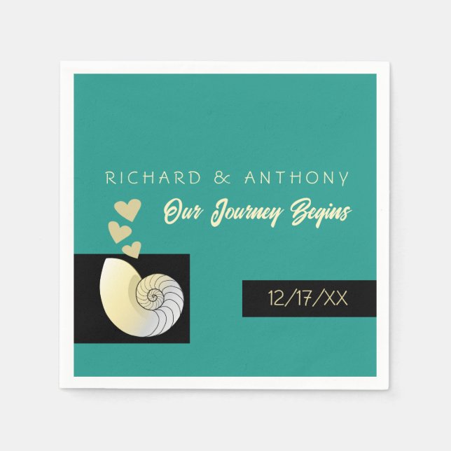 Seashell and Hearts, Beach Wedding Napkins (Front)