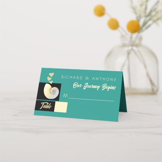 Seashell and Hearts, Beach Wedding Place Card (Front)
