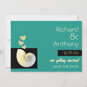 Seashell and Hearts, Beach Wedding Save The Date