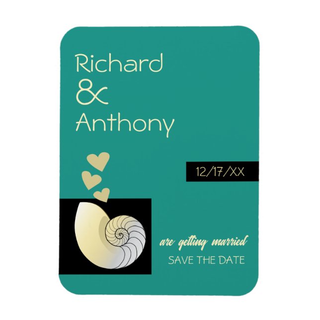 Seashell and Hearts, Beach Wedding Save the Date Magnet (Vertical)
