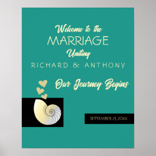 Seashell and Hearts, Beach Wedding Welcome Poster