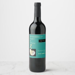 Seashell and Hearts, Beach Wedding Wine Label