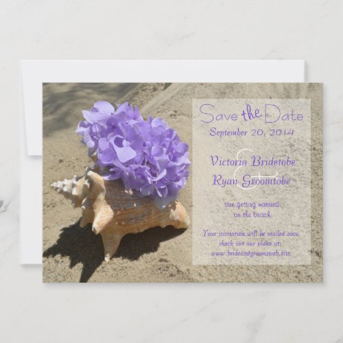 Seashell and Hydrangea Purple Save the Date