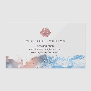 seashell and ocean clear business cards