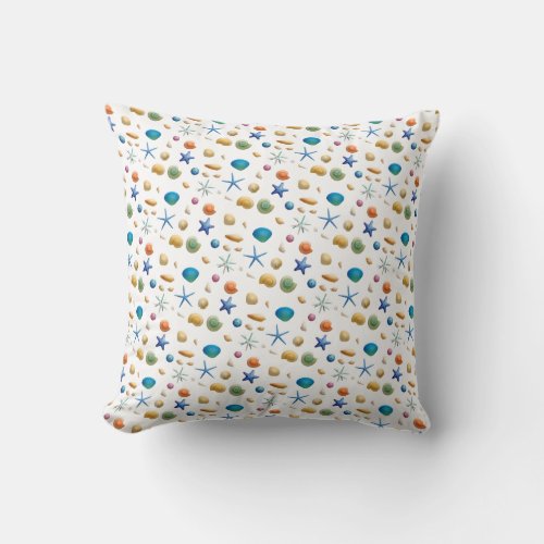 Seashell and Starfish Beach Themed Throw Pillow