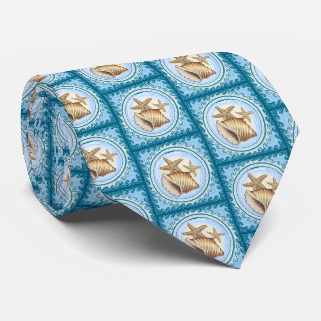 Seashell and Starfish Neck Tie (Rolled)