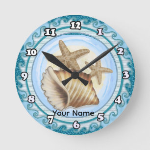 Seashell and Starfish Round Clock