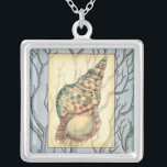 Seashell and Tree Branches Silver Plated Necklace<br><div class="desc">Jennifer Goldberger has an amazing collection of art capturing the gems of the ocean. In this beautiful,  classic nautical painting,  this seashell is the main object with unique tree branches in the background. Get this translucent painting on your favorite products today!</div>
