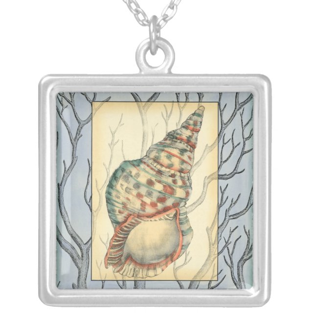 Seashell and Tree Branches Silver Plated Necklace (Front)