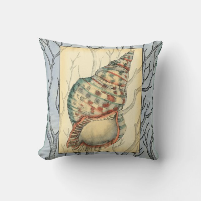 Seashell and Tree Branches Throw Pillow (Front)