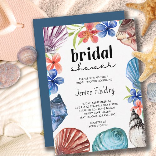 Seashell and Tropical Flower Bridal Shower Invitation