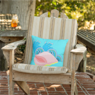 Seashell and Waves Tropical Beach Throw Pillow