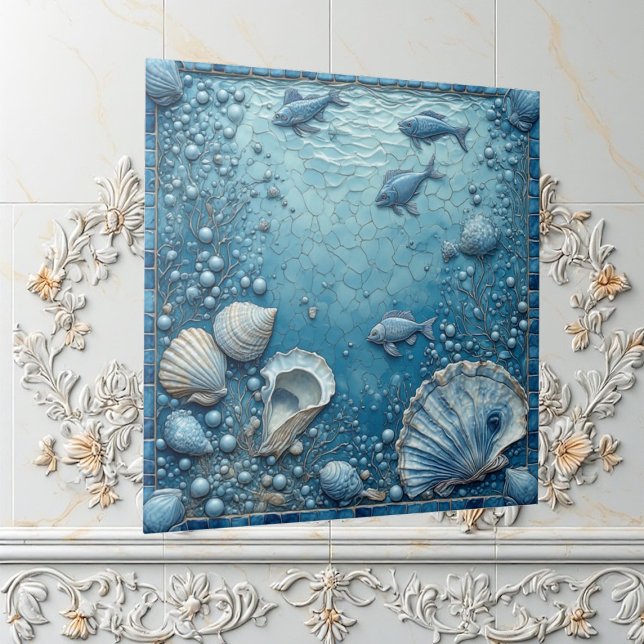Seashell Aquatic Fish Underwater Bubble Backsplash Ceramic Tile (Seashell Aquatic Fish Underwater Bubble Backsplash Ceramic Tile)