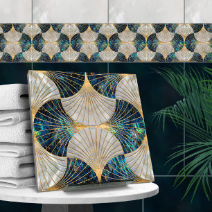 Seashell Art Deco - Abalone Shell and Pearl Ceramic Tile